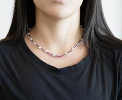 17 3 Carat Ruby and Diamond 18K White Gold Retro Choker Necklace - 3798787