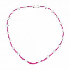 17 3 Carat Ruby and Diamond 18K White Gold Retro Choker Necklace - 3800623