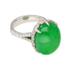 17 86 Carat Oval Cut Jadeite Jade and Diamond Ring in 18K White Gold 7 - 3510018