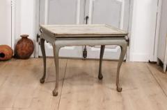 1750s Swedish Rococo Gray Painted Tea Table with Tray Top and Ball and Claw Feet - 3577364