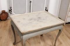 1750s Swedish Rococo Gray Painted Tea Table with Tray Top and Ball and Claw Feet - 3577367