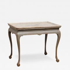 1750s Swedish Rococo Gray Painted Tea Table with Tray Top and Ball and Claw Feet - 3590903