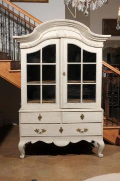 1760s Period Rococo Swedish Cabinet with Glass Doors Bonnet Top and Cabrioles - 3416842