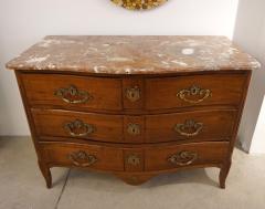 1770s Bow Front French Provincial Marquetry Commode in Solid Walnut Marble Top - 1041623