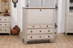 1780s Gustavian Period Swedish Grey Painted Drop Front Secretary with Drawers - 3577199