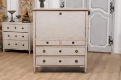 1780s Gustavian Period Swedish Grey Painted Drop Front Secretary with Drawers - 3577201