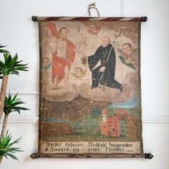 17th C Ecclesiastical Sacred Wall Hanging oil on canvas of St Leonard of Noblac - 3596600