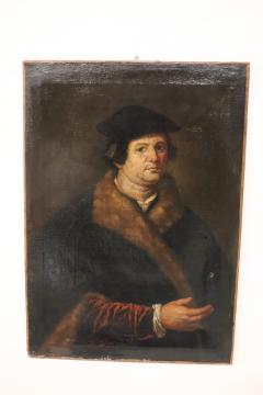 17th Century Antique Oil Painting on Canvas Portrait of a Gentleman with Fur - 2763147