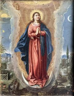 17th Century Dutch School Painting on Copper Madonna on the Crescent Moon - 4358363