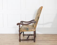 17th Century French Baroque Walnut Spool Armchair with Petit Point Tapestry - 4397068