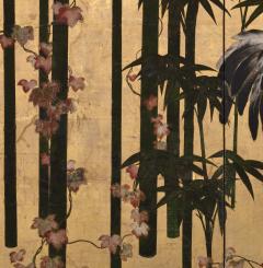 17th Century Japanese Screen Pair Roosters and Chickens in a Bamboo Grove - 4713051