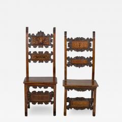 17th Century Pair of Lombardian Italian Swiss Carved Chairs - 3010346