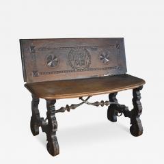17th Century Rustic Spanish Baroque Walnut Bench Settee - 3115490