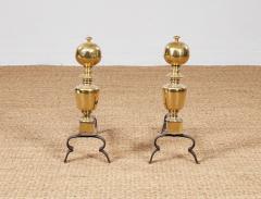 17th c Brass Ball Top Andirons - 4205491