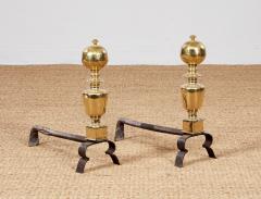 17th c Brass Ball Top Andirons - 4205499