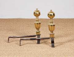 17th c Brass Ball Top Andirons - 4205500