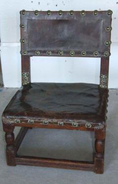 17th c English Child s Chair in Leather with Brass Studwork - 2876873