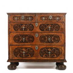 17th c English William Mary Walnut and Ebony Seaweed Marquetry Commode - 3535770