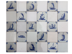 17th century Dutch Delft tiles with Nautical scenes ships and sea monsters  - 4572991