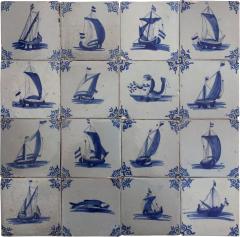 17th century Dutch Delft tiles with Nautical scenes ships and sea monsters  - 4574840