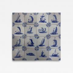 17th century Dutch Delft tiles with Nautical scenes ships and sea monsters  - 4574841