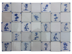17th century Dutch Delft tiles with flowers and birds backsplash bathroom - 4572960