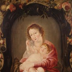 17th century Flemish painting on panel Madonna and Child - 3873547