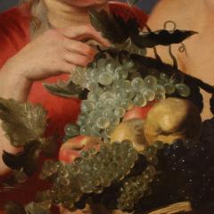 17th century antique Flemish painting Faun with fruit basket and Bacchante - 4251523