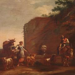 17th century bucolic landscape painting with figures pastoral scene - 4211068