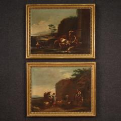 17th century bucolic landscape painting with figures pastoral scene - 4211069