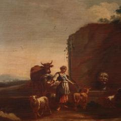 17th century bucolic landscape painting with figures pastoral scene - 4211073