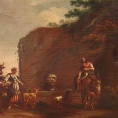 17th century bucolic landscape painting with figures pastoral scene - 4211074