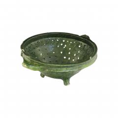 17th century earthenware green glazed strainer - 4614845