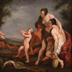 17th century mythological painting landscape with figures and game of cherubs - 3908514