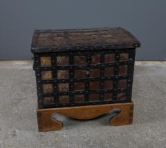 17thc Baroque Money Chest Iron Strapping Leather on Stand - 2438301