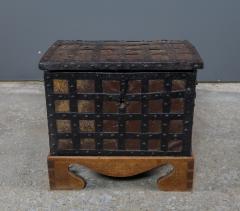 17thc Baroque Money Chest Iron Strapping Leather on Stand - 2438302