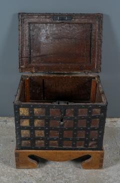 17thc Baroque Money Chest Iron Strapping Leather on Stand - 2438305