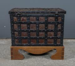 17thc Baroque Money Chest Iron Strapping Leather on Stand - 2438308