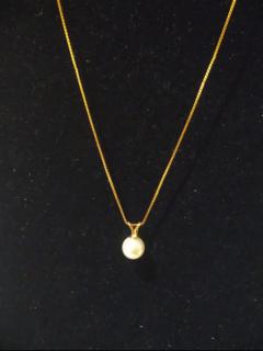 18 Gold 14k Necklace with Cultured Pearl Pendant - 3870572