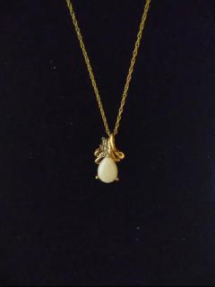 18 Gold 14k Necklace with Opal with Diamonds Pendant - 3877760