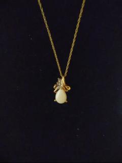 18 Gold 14k Necklace with Opal with Diamonds Pendant - 3877761