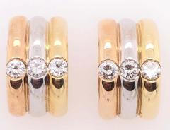 18 Karat Tri Tone French Back Earrings with Round Diamonds 1 50 TDW - 1246694