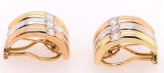 18 Karat Tri Tone French Back Earrings with Round Diamonds 1 50 TDW - 1246699