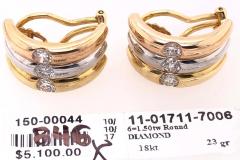 18 Karat Tri Tone French Back Earrings with Round Diamonds 1 50 TDW - 2940424