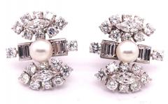 18 Karat White Gold Fancy Diamond Earrings with Pearl - 2712975