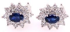 18 Karat White Gold Sapphire and Diamond Cluster Earrings - 2695838