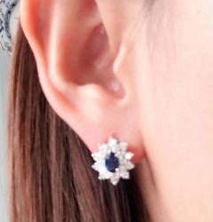 18 Karat White Gold Sapphire and Diamond Cluster Earrings - 2695839