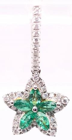 18 Karat White and Yellow Gold Emerald and Diamond Flower Drop Earrings - 2837182