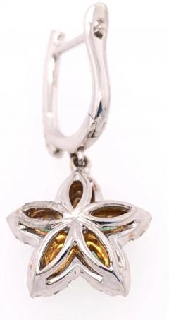 18 Karat White and Yellow Gold Emerald and Diamond Flower Drop Earrings - 2837193