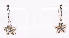 18 Karat White and Yellow Gold Emerald and Diamond Flower Drop Earrings - 2837223